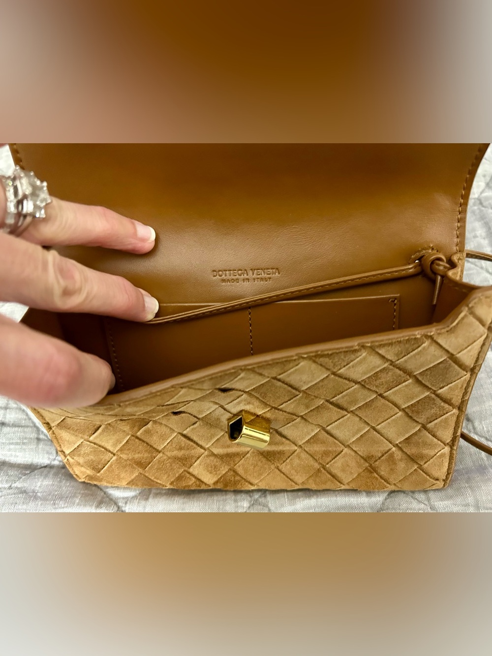 Bottega Veneta Andiamo Intrecciato Suede Crossbody Bag + Box & Dust Bag - Picture 13 of 16